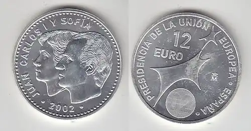 12 Euro Silbermünze Spanien Juan Carlos mit Frau EU Präsidentschaft 2002(116738)