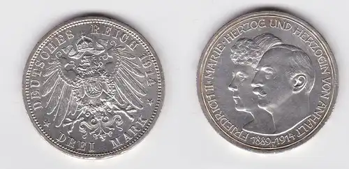 3 Mark Silbermünze Anhalt Silberhochzeit 1914 Jäger 24 f.Stgl. (114732)