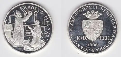 10 Diners Silber Münze Andorra 1996 Kaiserkrönung Karls I. 800 in Aachen(156364)