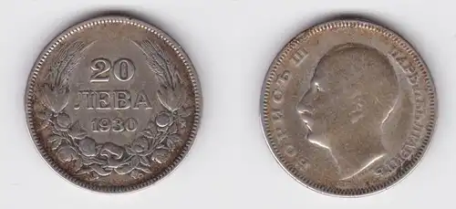 20 Lewa Silber Münze Bulgarien 1930 (156383)