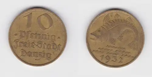 10 Pfennig Messing Münze Danzig 1932 Dorsch Jäger D 13 ss (156314)