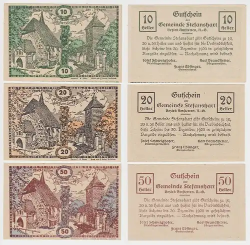 10, 20 und 50 Heller Banknoten Notgeld Gemeinde Stefanshart 1920 (154740)