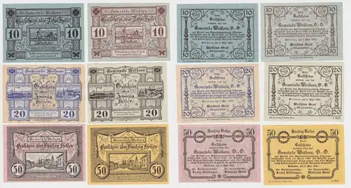 je 2 x 10, 20 und 50 Heller Banknoten Notgeld Gemeinde Weibern 1920 (154657)