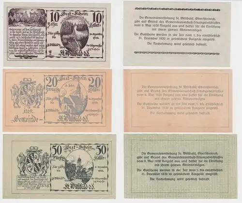 10, 20 und 50 Heller Banknoten Notgeld Gemeinden St.Willibald 1920 (154706)