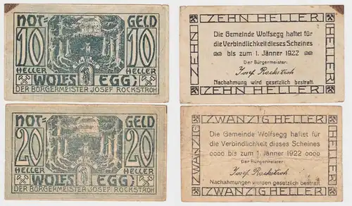 10 und 20 Heller Banknoten Notgeld Gemeinde Wölfsegg 1920 (154648)