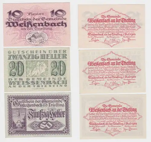 10,20 und 50 Heller Banknoten Notgeld Weißenbach a.d. Triesting 1920 (154701)