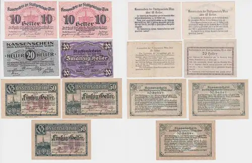 7 Banknoten 10 bis 50 Heller Notgeld Stadtgemeinde Wien 1920 (154707)