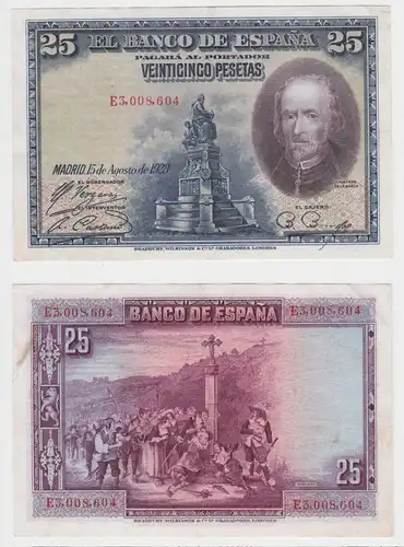 25 Pesetas Banknote Spanien 15.August 1928 P 74 a (153339)