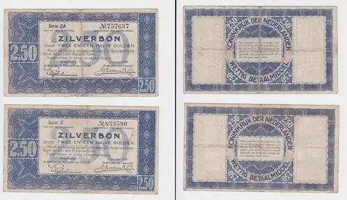 2x 2,50 Gulden Silverbon Banknote Niederlande 1.Oktober 1938 P 62 (152655)