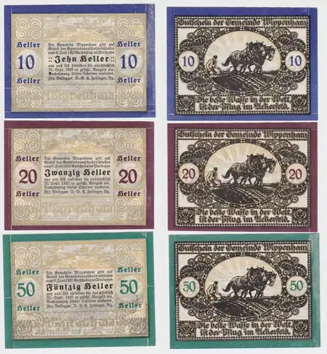 10, 20 und 50 Heller Banknoten Notgeld Wippenham 30.9.1920 (154656)