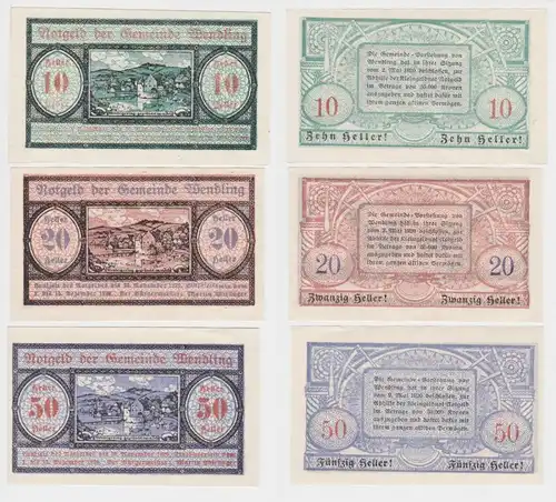 10, 20 und 50 Heller Banknoten Notgeld Gemeinde Wendling 1920 (154654)