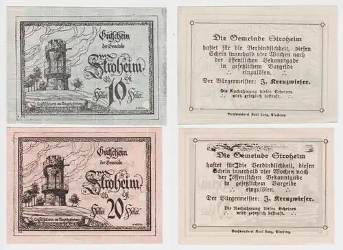 10 und 20 Heller Banknoten Notgeld Gemeinde Stroheim 1920 (154788)