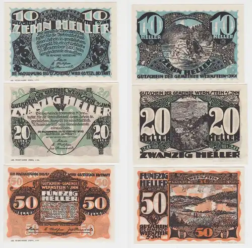 10,20 und 50 Heller Banknoten Notgeld Gemeinde Wernstein Inn 1920 (154649)