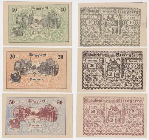 10, 20 und 50 Heller Banknoten Notgeld Gemeinde Strengberg 1920 (154789)