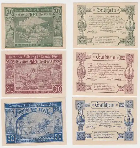 20, 30 und 50 Heller Banknoten Notgeld Stiftung bei Leonfelden 1920 (154684)