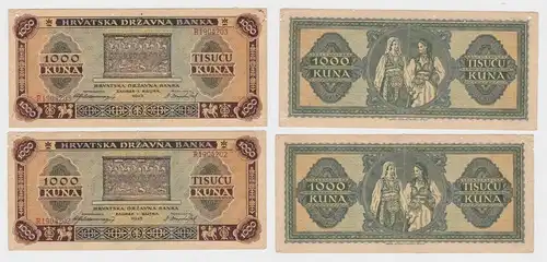 2 x 1000 Kuna Banknote Kroatien 1943 Pick 12 (112434)