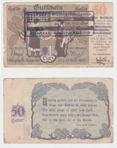 50 HellerBanknote Linz Mittelstandswirtschaftsgenossenschaft 1920 (153364)