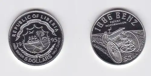 5 Dollar Silber Liberia 1995 Patent Motorwagen 1886 Benz (119483)