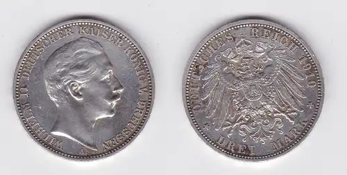 3 Mark Silbermünze Preussen Kaiser Wilhelm II 1910 A Jäger 103 (119999)