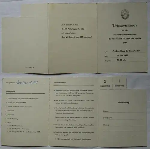 GST Delegiertenkarte Cottbus Haus der Bauarbeiter 1977 (139932)