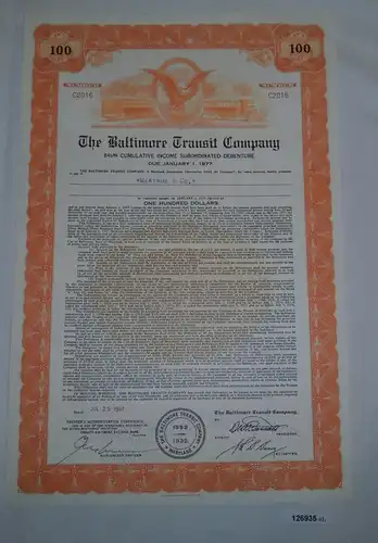 100 Dollar Aktie The Baltimore Transit Company 25. Juli 1957 (126935)