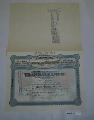 100 Kronor Aktie Rederiaktiebolaget Transatlantic Göteborg 2. Jan. 1919 (128128)