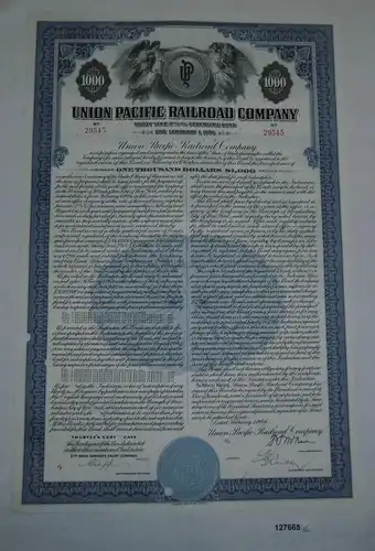 1000 Dollar Aktie Union Pacific Railroad Company Utah 1. Februar 1946 (127665)