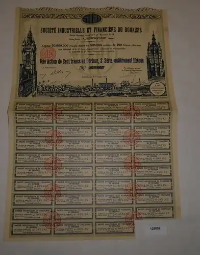 100 Francs Aktie Société Industrielle et Financière du Douaisis 1929 (128002)