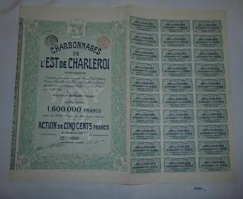 500 Francs Aktie Charbonnages de l'Est de Charleroi Auvelais 1903 (127517)