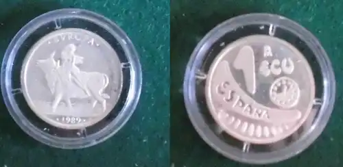 1 ECU Silber Münze Spanien 1989 EUROPA reitet auf Stier (125755)
