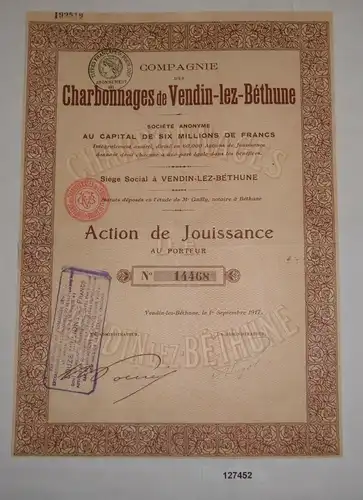 Genuss Aktie Compagnie des Charbonnages de Vendin-lez-Béthune 1917 (127452)
