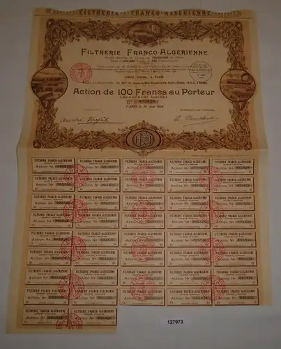 100 Francs Aktie Filtrerie Franco-Algérienne Paris 20. August 1928 (127973)