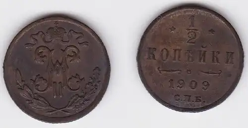 1/2 Kopeke Kupfer Münze Russland 1909 (124982)