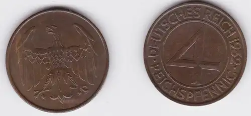 4 Pfennig Kupfer Münze Weimarer Republik 1932 A "Brüning Taler" (123697)