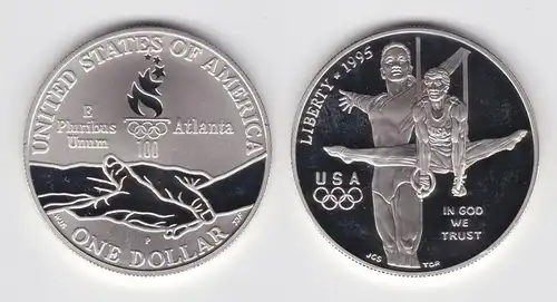 1 Dollar Silber Münze USA 1995 Olympiade 1996 Atlanta 2 Turner PP (123655)