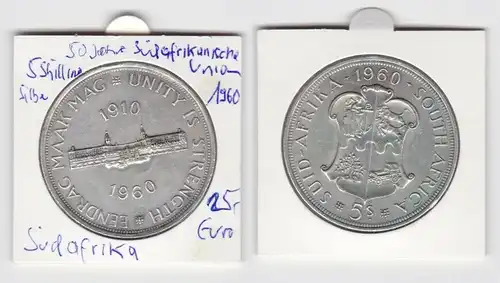 5 Schilling Silber Münze Südafrika 1960 50 Jahre Südafrik.Union (143698)