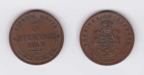 5 Pfennige Kupfer Münze Sachsen 1869 B (117195)
