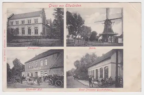 23775 Mehrbild Ak Gruß aus Ellwürden Windmühle, Gasthaus usw. 1906