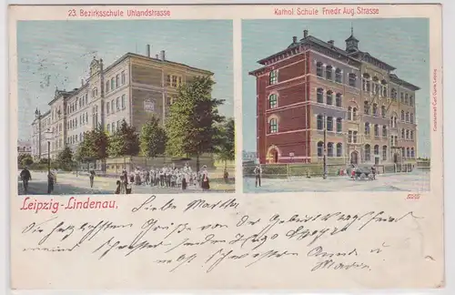 23942 Mehrbild Ak Leipzig Lindenau 23.Bezirksschule Uhlandstraße usw. 1906