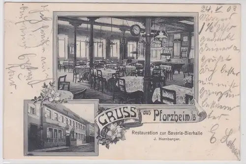 32453 Ak Gruß aus Pforzheim Restauration zur Bavaria Bierhalle 1903