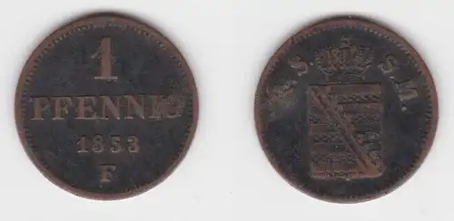 1 Pfennig Kupfer Münze Sachsen 1853 F ss (143500)
