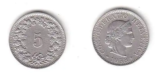 5 Rappen Nickel Münze Schweiz 1958 B (114333)