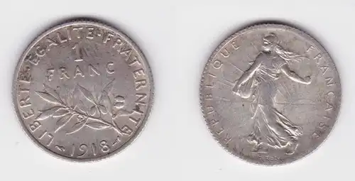 1 Franc Silber Münze Frankreich 1918 ss (138409)