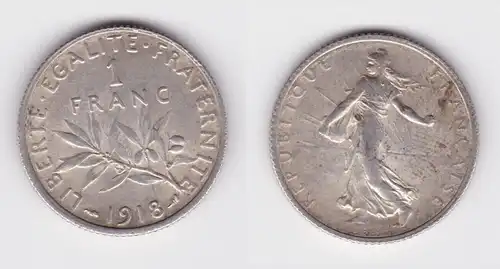 1 Franc Silber Münze Frankreich 1918 ss+ (138709)