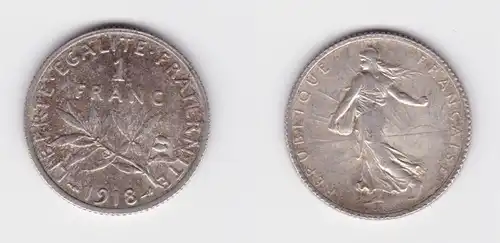 1 Franc Silber Münze Frankreich 1918 ss+ (133432)