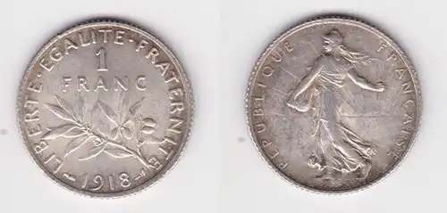 1 Franc Silber Münze Frankreich 1918 ss+ (134208)