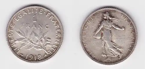 1 Franc Silber Münze Frankreich 1918 vz (135211)