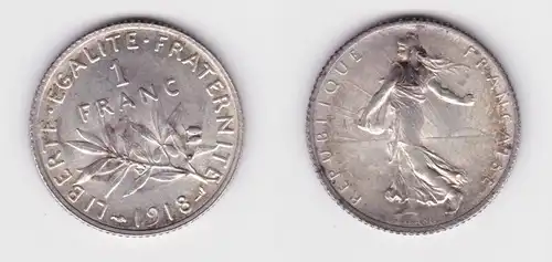 1 Franc Silber Münze Frankreich 1918 vz (138355)