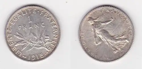 1 Franc Silber Münze Frankreich 1918 ss+ (139192)