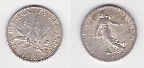 1 Franc Silber Münze Frankreich 1918 ss+ (134286)